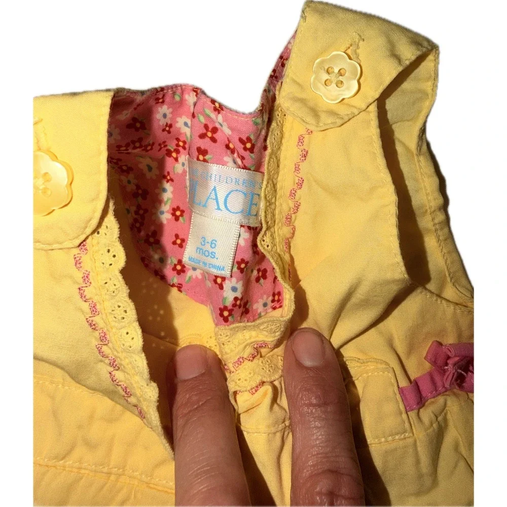 Vintage Childrens Place Yellow Floral Embroidered Overalls Romper 3-6 Months